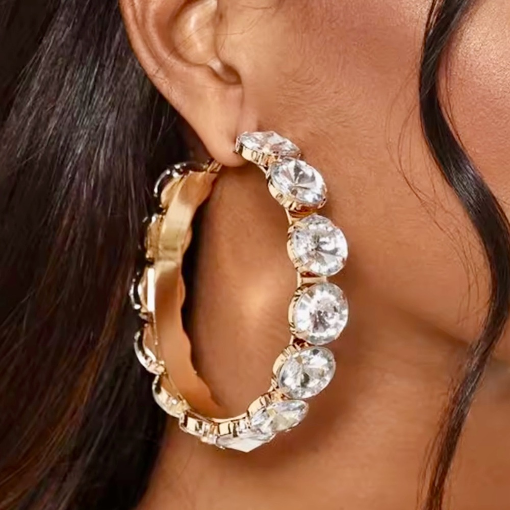 Large Rhinestone Hoop Earrings Women Glam Sparkle Jewelry